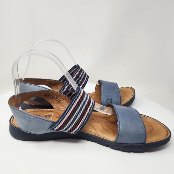 Born Parson Flat Sandals Women 10M Blue Leather Striped Elastic Comfort Shoes - Picture 12 of 15